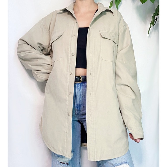 Vintage Oversized Neutral Beige Cozy Quilted Button Down Jacket - Picture 4 of 8